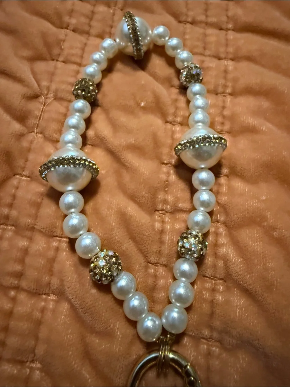 Pearl and Gold Beaded Wristlet for cell phone